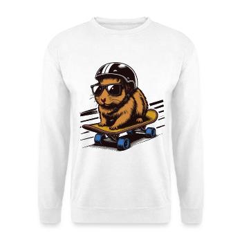 Skateboard Hamster mit Helm - Unisex Pullover - Weiß - Vorne