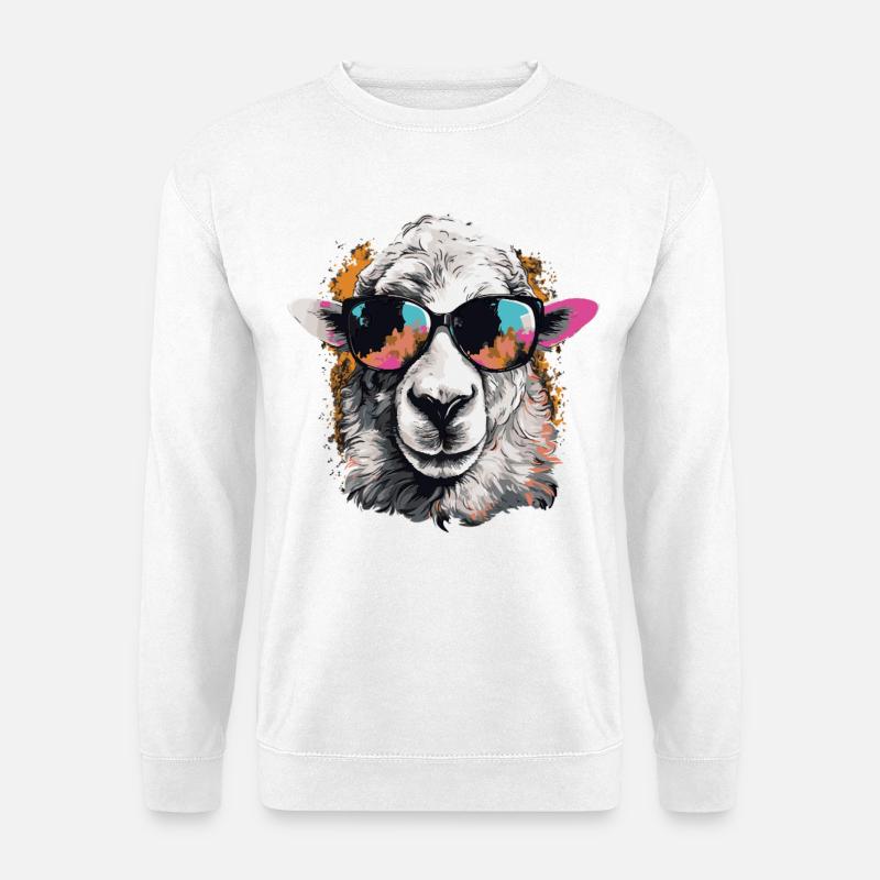 Cooles Schaf mit Sonnenbrille - Unisex Pullover - Weiß