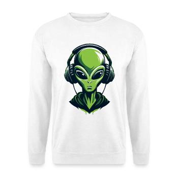 Alien with Headphones – Minimalistic Techno design - Unisex Sweatshirt - white - Front