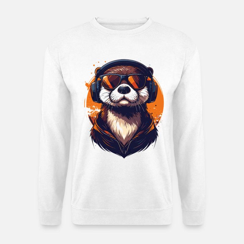 Locker drauf: Otter mit Kopfhörern - Unisex Pullover - Weiß
