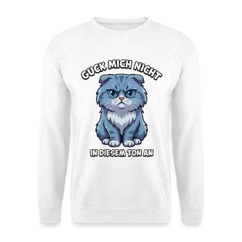 Guck mich nicht so an – Cartoon-Katze - Unisex Pullover - Weiß - Vorne
