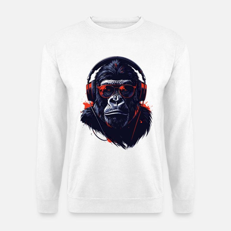 Gorilla mit Kopfhörern Cooles Motiv - Unisex Pullover - Weiß