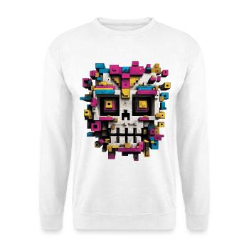 Crâne géométrique – Art pixelisé coloré - Sweat-shirt Unisexe - blanc - Devant