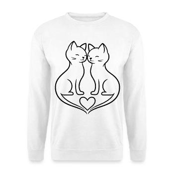 Cat Couple Love Line Art | Elegant Romantic Design - Unisex Pullover - Weiß - Vorne