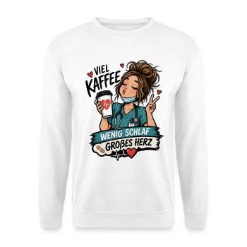 Wenig Schlaf Großes Herz – Krankenschwester - Unisex Pullover - Weiß - Vorne