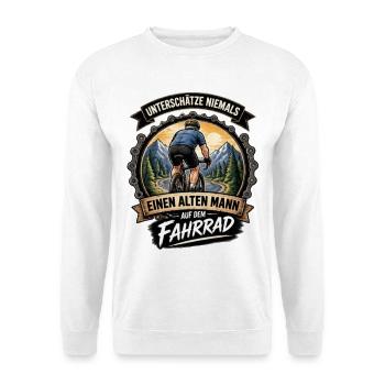 Unterschätze NIEMALS alten Mann auf dem Fahrrad - Unisex Pullover - Weiß - Vorne