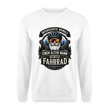 Alter Mann auf dem Fahrrad - Unisex Pullover - Weiß - Vorne - Alina (178cm) & Michal (187cm)