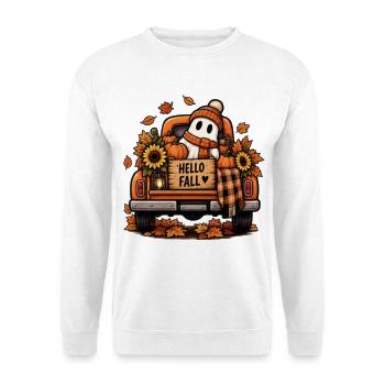 Herbsttruck mit Kürbissen - Unisex Pullover - Weiß - Vorne - Alina (178cm) & Michal (187cm)
