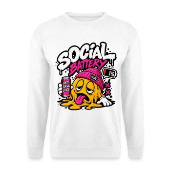 Social Battery Schmelze Grafik - Unisex Pullover - Weiß - Vorne - Alina (178cm) & Michal (187cm)