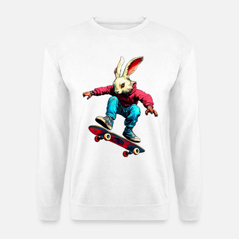 Hase Skateboarder - Unisex Pullover - Weiß