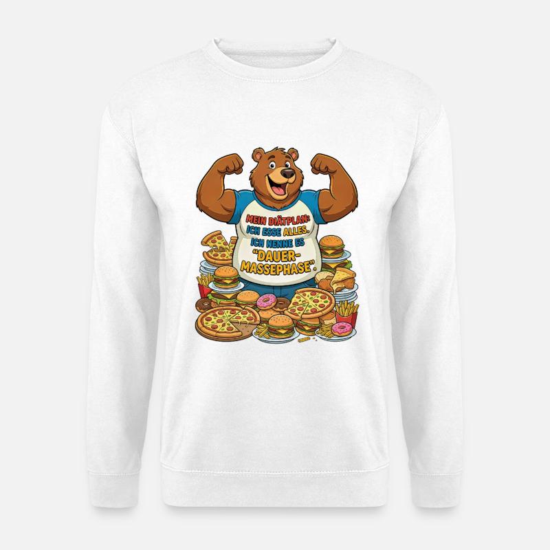 Permanent mass phase: Bear with pizza - Unisex Sweatshirt - white