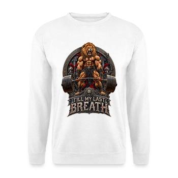 Löwe Gewichtheben Training Spruch - Unisex Pullover - Weiß - Vorne - Alina (178cm) & Michal (187cm)