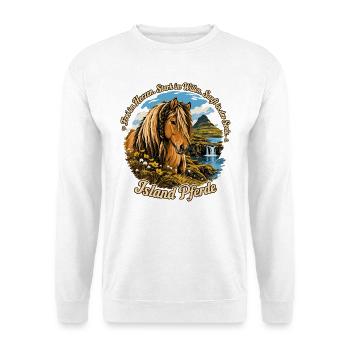 Island Pferd – Frei im Herzen Stark im Willen - Unisex Pullover - Weiß - Vorne - Alina (178cm) & Michal (187cm)