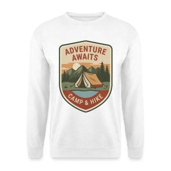 Abenteuer wartet: Camp & Hike - Unisex Pullover - Weiß - Vorne - Alina (178cm) & Michal (187cm)