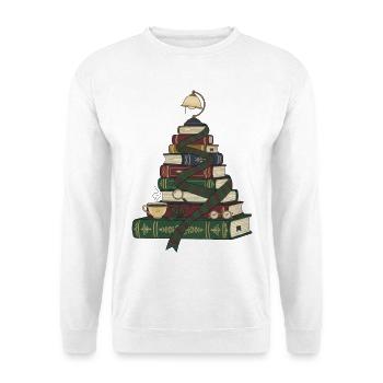 Weihnachtsbaum aus Büchern - Unisex Pullover - Weiß - Vorne - Alina (178cm) & Michal (187cm)