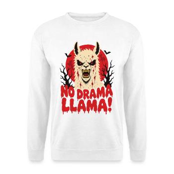 Horror-Lama – No Drama Llama mit rotem Mond - Unisex Pullover - Weiß - Vorne - Alina (178cm) & Michal (187cm)