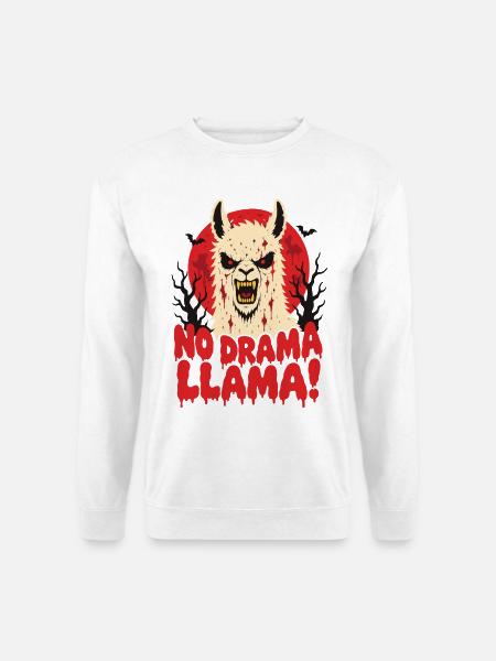Horror-Lama – No Drama Llama mit rotem Mond - Unisex Pullover - Weiß