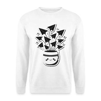 Topf voller Origami-Papierflieger - Unisex Pullover - Weiß - Vorne - Alina (178cm) & Michal (187cm)