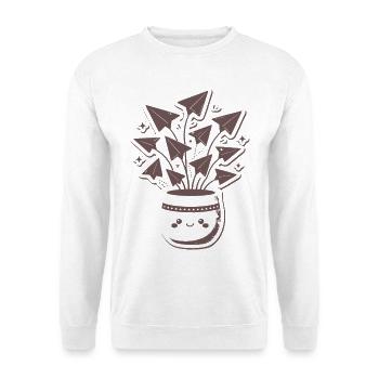 Papierflieger Blütenstrauß Topf - Unisex Pullover - Weiß - Vorne - Alina (178cm) & Michal (187cm)