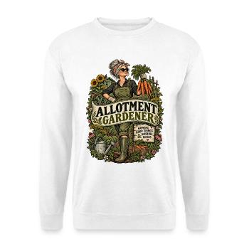 Ein grauhaariger Latzhosen mit Humor - Unisex Pullover - Weiß - Vorne - Alina (178cm) & Michal (187cm)