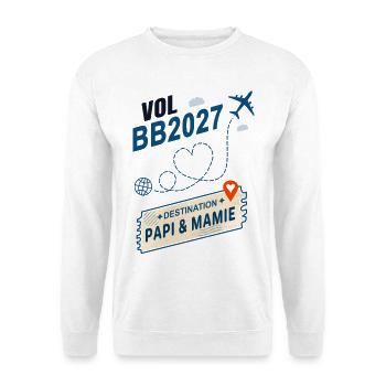 Flug BB2027 Ziel Opa und Großmutter - Unisex Pullover - Weiß - Vorne - Alina (178cm) & Michal (187cm)