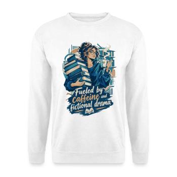 Fueled by Caffeine and Fictional Drama Kaffee - Unisex Pullover - Weiß - Vorne - Alina (178cm) & Michal (187cm)