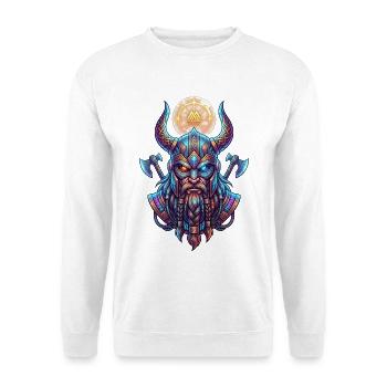 Wikinger-Neon-Runenlicht - Unisex Pullover - Weiß - Vorne - Alina (178cm) & Michal (187cm)