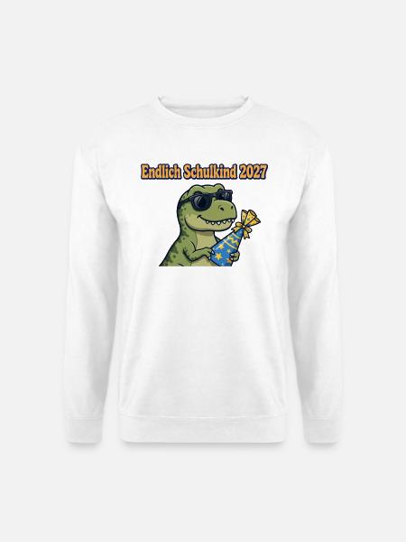 Endlich Schulkind 2027 T-Rex Dino Einschulung - Unisex Pullover - Weiß
