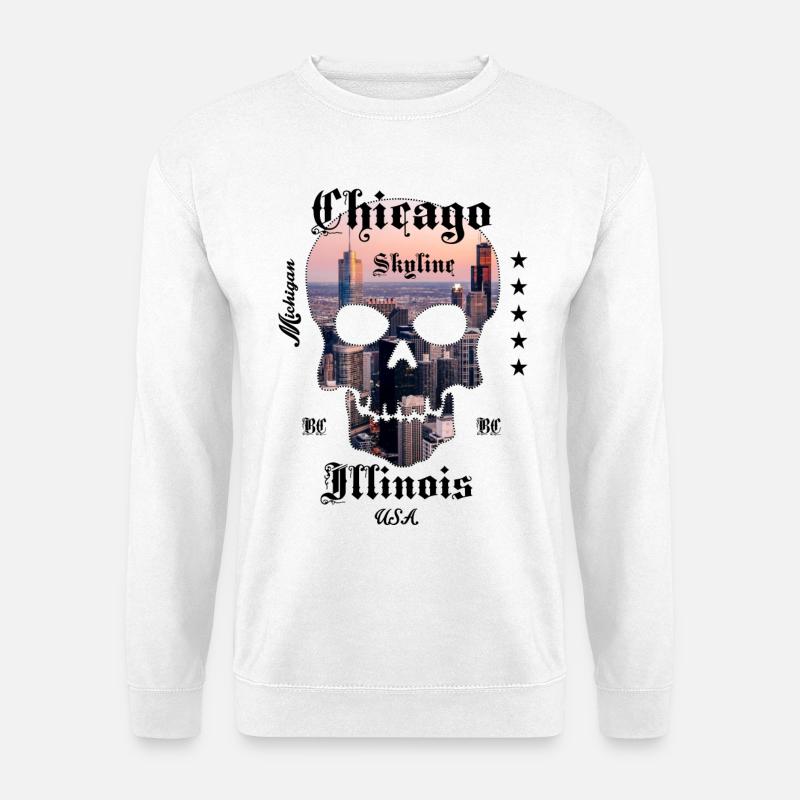 Chicago Skyline Skull - Unisex Pullover - Weiß