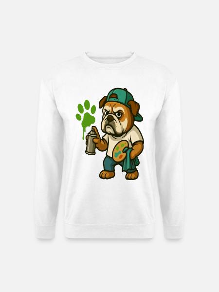 Graffiti-Bulldoggen-Maskottchen mit Sprühfarbe - Unisex Pullover - Weiß