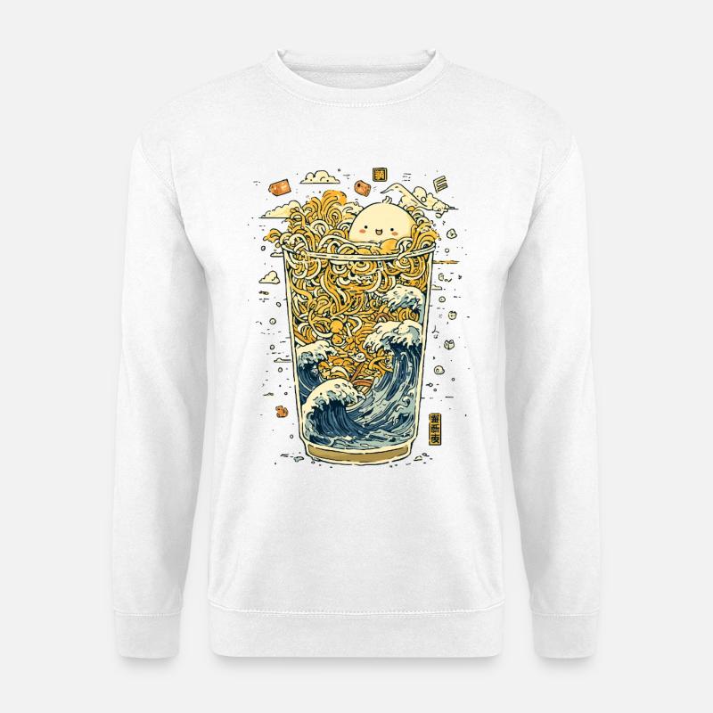 Kawaii Nudeln im Wellen-Glas - Unisex Pullover - Weiß