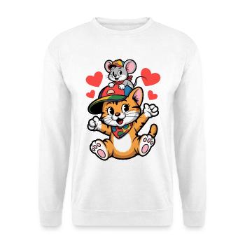 Süße Katze und Maus als beste Freunde - Unisex Pullover - Weiß - Vorne