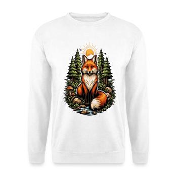 Fuchs im Wald bei Sonnenaufgang - Unisex Pullover - Weiß - Vorne