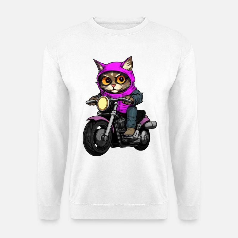 Katzen Motorradfahrer / Motorrad Katze - Unisex Pullover - Weiß