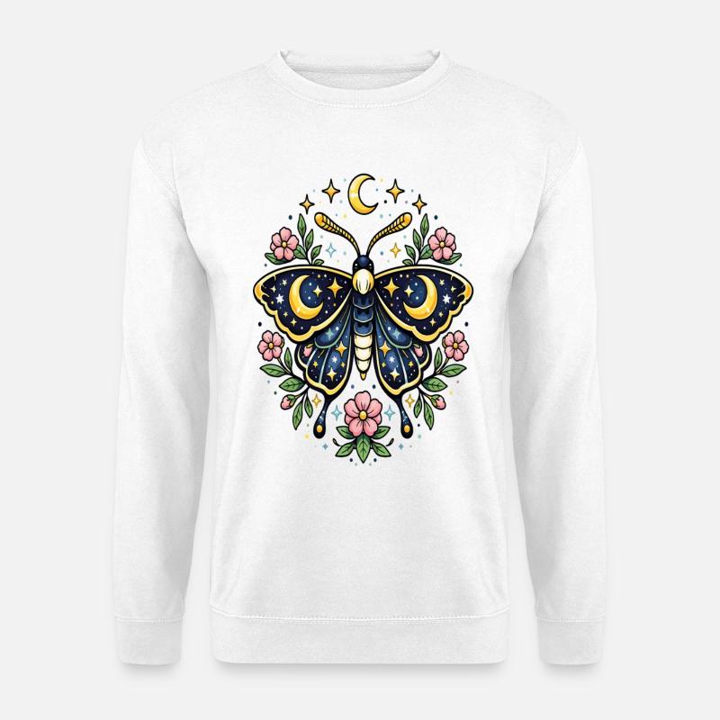 Papillon céleste lune fleurs étoiles - Sweat-shirt Unisexe - blanc