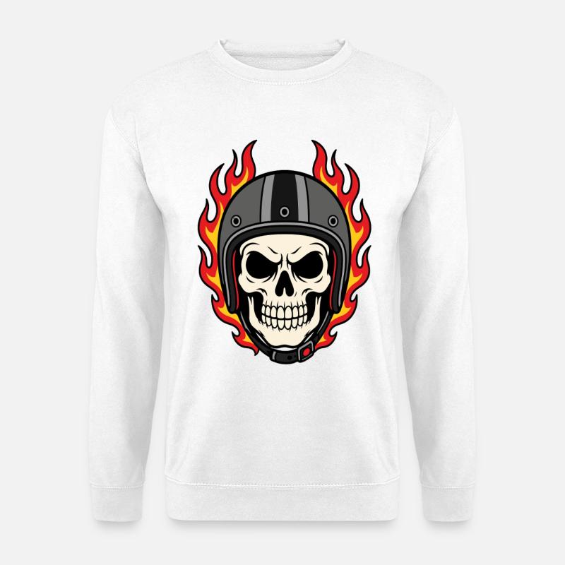 Flaming Skull with Motorcycle Helmet - Unisex Sweatshirt - white
