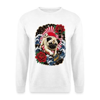 Mops im japanischen Irezumi Tattoo Stil - Unisex Pullover - Weiß - Vorne