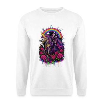 Hexen – Einhorn-Skelett-Paar - Unisex Pullover - Weiß - Vorne - Alina (178cm) & Michal (187cm)