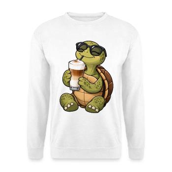 Schildkröte mit Latte Macchiato - Unisex Pullover - Weiß - Vorne - Alina (178cm) & Michal (187cm)