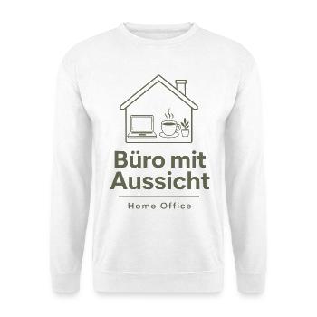 Büro mit Aussicht: Home‑Office Skizze - Unisex Pullover - Weiß - Vorne - Alina (178cm) & Michal (187cm)