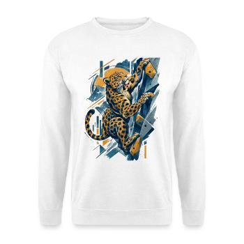 Bouldern Leopard – Abstraktes Klettern - Unisex Pullover - Weiß - Vorne - Alina (178cm) & Michal (187cm)