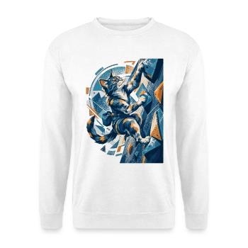 Abstrakte Boulder-Katze beim Klettern Design - Unisex Pullover - Weiß - Vorne - Alina (178cm) & Michal (187cm)