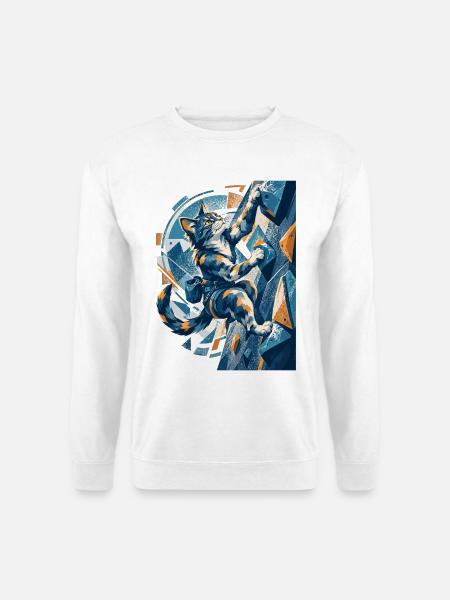 Abstrakte Boulder-Katze beim Klettern Design - Unisex Pullover - Weiß