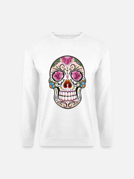 Floral Sugar Skull Tattoo - Mexikanischer Stil - Unisex Pullover - Weiß