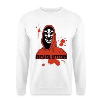Anonymous und die Rote Revolution - Unisex Pullover - Weiß - Vorne - Alina (178cm) & Michal (187cm)