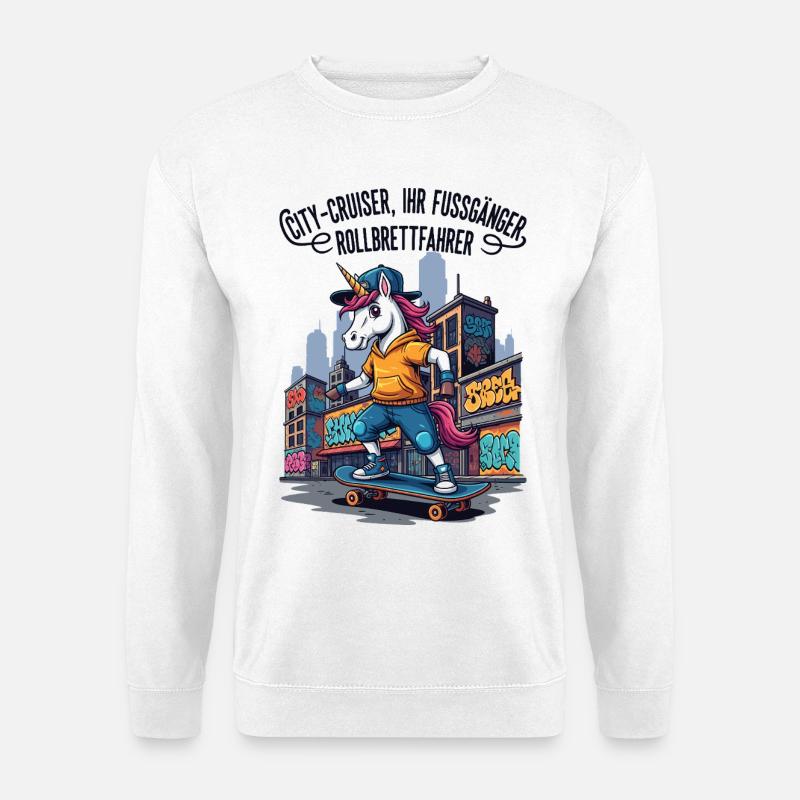 Skater-Einhorn Urban - Unisex Pullover - Weiß