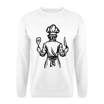 Father’s Kitchen Soul – Chef Line Art Design - Unisex Pullover - Weiß - Vorne