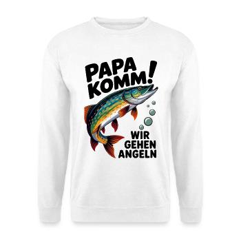Papa Komm! Angelabenteuer Fischdesign - Unisex Pullover - Weiß - Vorne