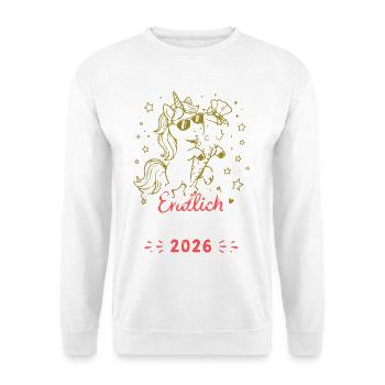 Einhorn Schulkind 2026 Erstschultag - Unisex Pullover - Weiß - Vorne