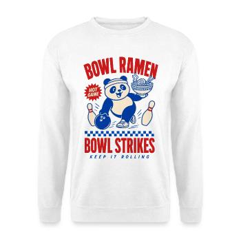 Bowl Ramen – Panda beim Bowling mit Nudelsuppe - Unisex Pullover - Weiß - Vorne - Alina (178cm) & Michal (187cm)